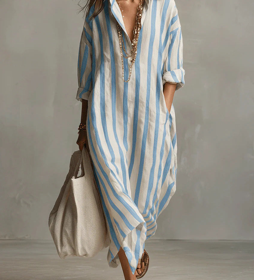 SUMMERBREEZE™ Triibuline Naiste Maxi Kleit