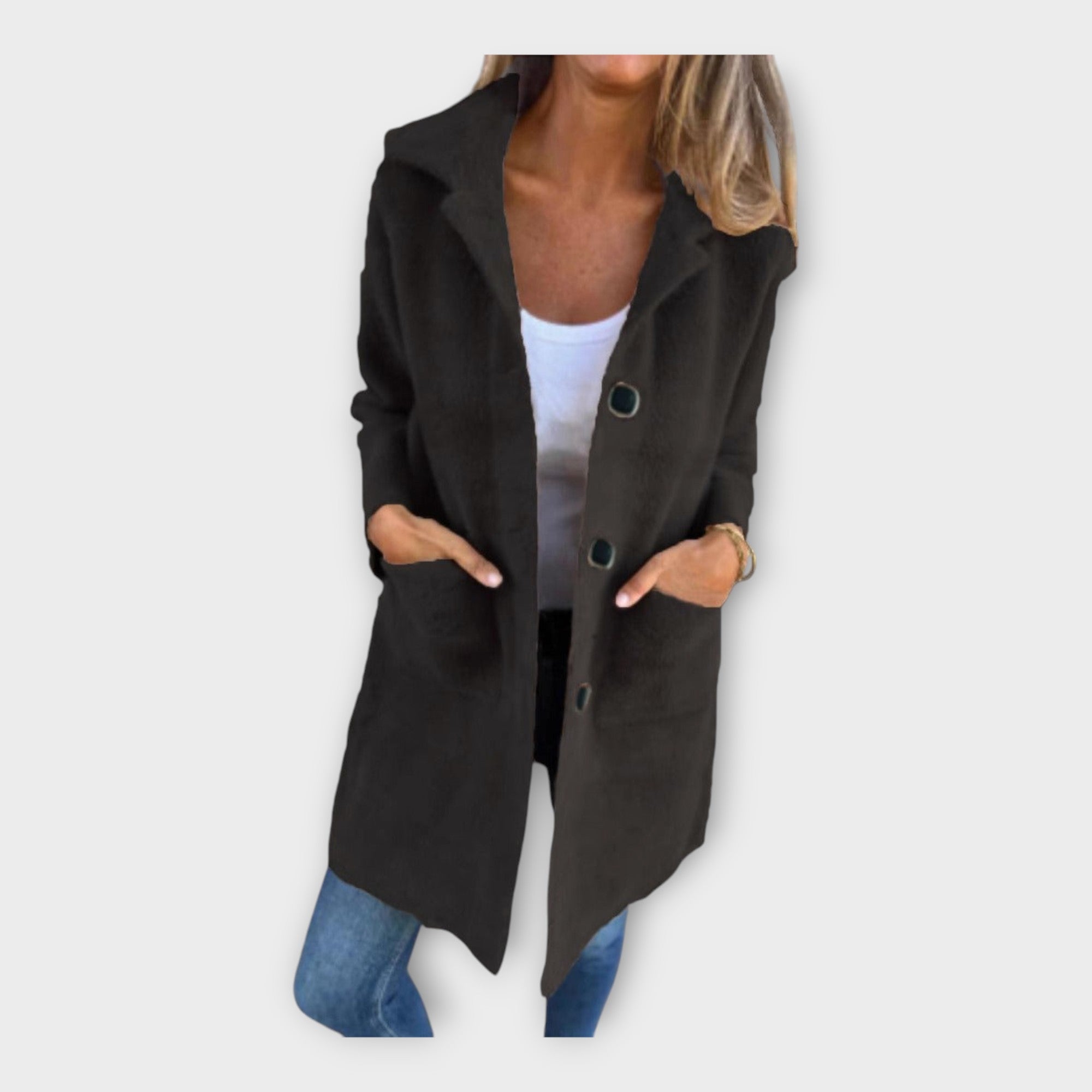 Meire - Elegantse sulgemisega villane mantel