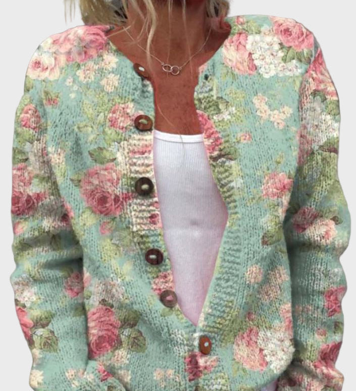 Mairi - Elegantne kootud kardigan lillemustriga