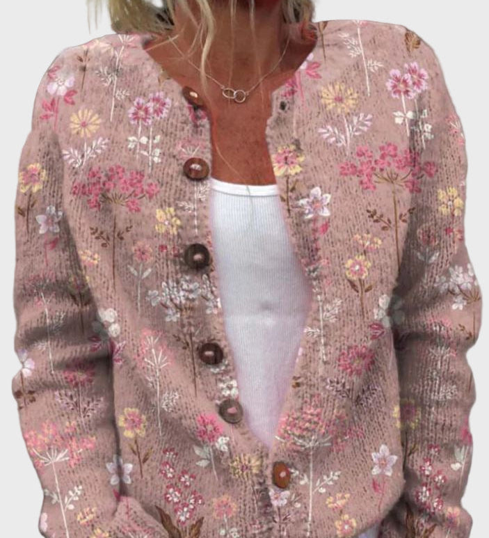 Mairi - Elegantne kootud kardigan lillemustriga